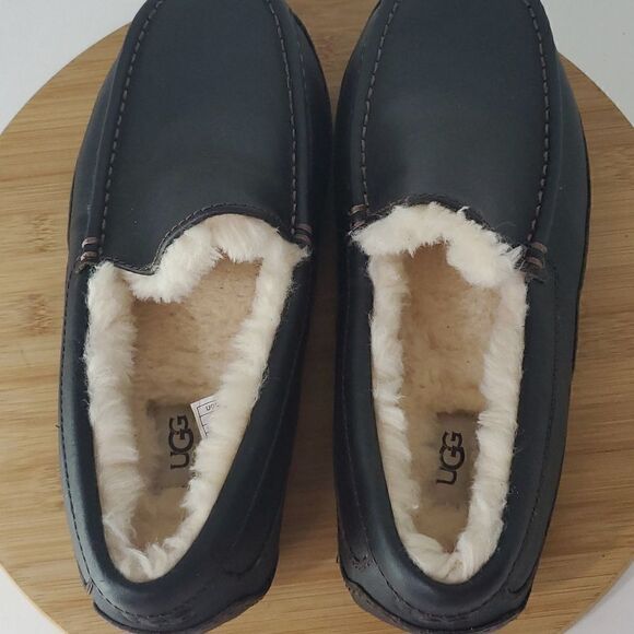 UGG Men's Ascot Slipper Dark Spice Leather Sheep Wool Size 9 NWOB - Picture 6 of 12